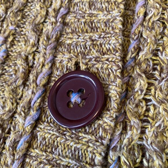 Vtg Free People Chunky Hooded Cable Knit Cardigan Sweater Wool S Green Brown - Picture 6 of 8